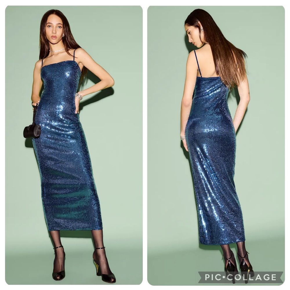 Reformation XS Elise Blue Sequin Knit Dress - Picture 1 of 11